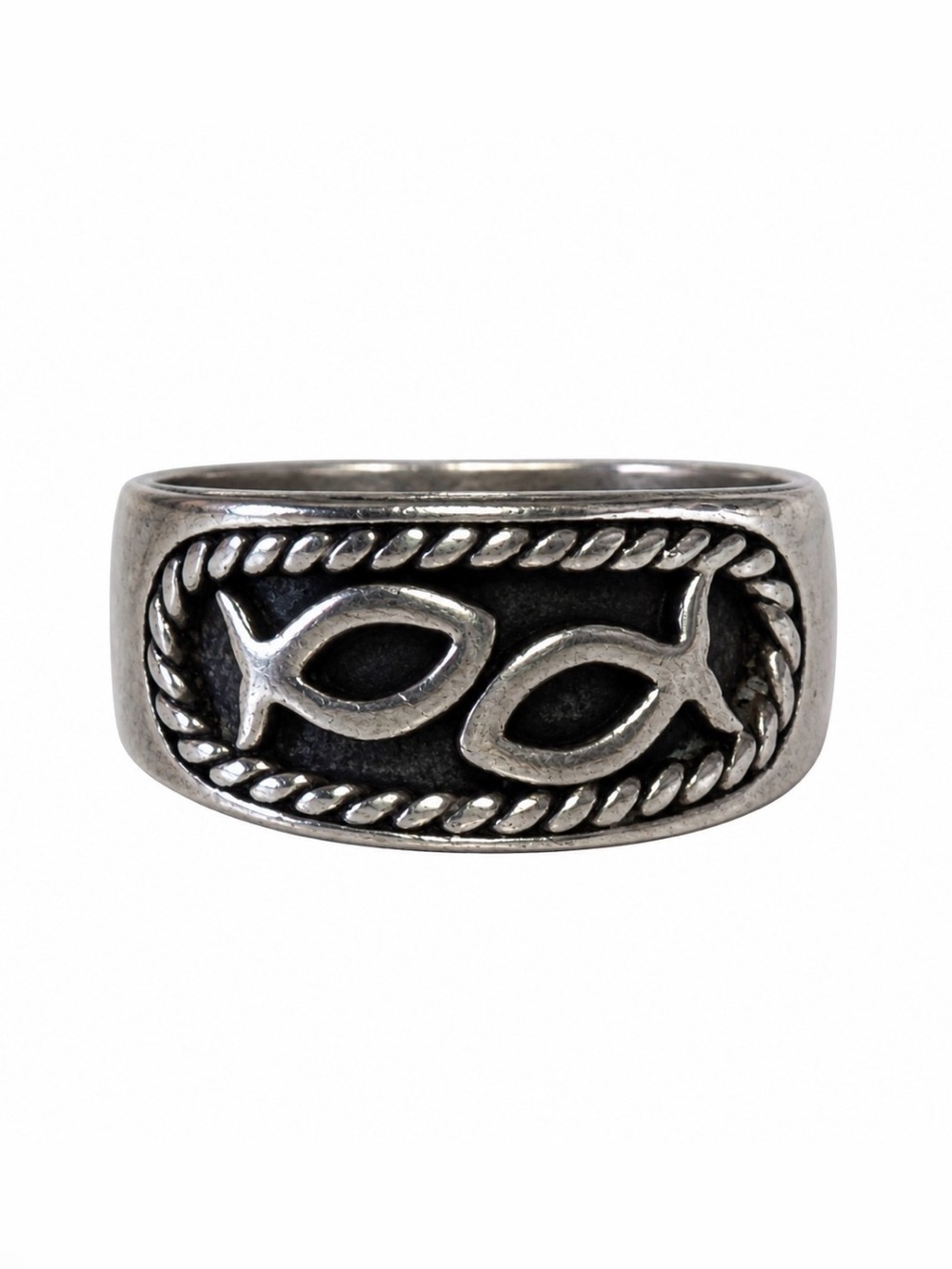 Vintage Sterling Silver 925 Ichthys Fish Ring Size 6